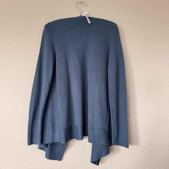 Women’s M Ann Taylor LOFT Blue Teal Knit Long Sleeve Waterfall Sweater Cardigan - Picture 7 of 8